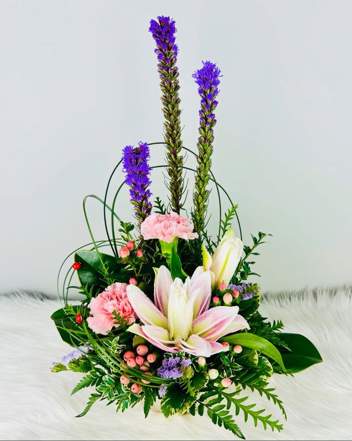 White and pink lily arrangement